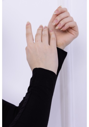 Likralı Penye Kolluk Siyah - Pratik Kadın Tesettür Düz Namaz Kolluğu 1 Çift 40cm Viskon Hijab Siyah