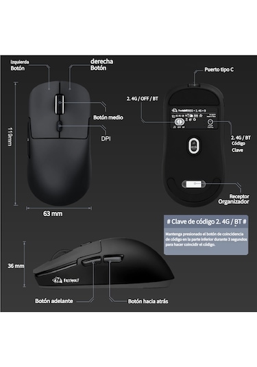 Freewolf A6 Kablosuz Oyuncu Mouse Paw3311 1000 Hz 24000 Dpı Profesyonel Bluetooth Üç Modlu Bağlantı -