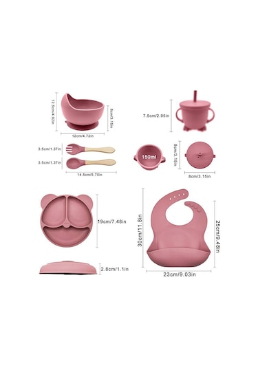 6 Parça Vantuzlu Silikon Çocuk Bebek Yemek Tabağı Takım Set Bej