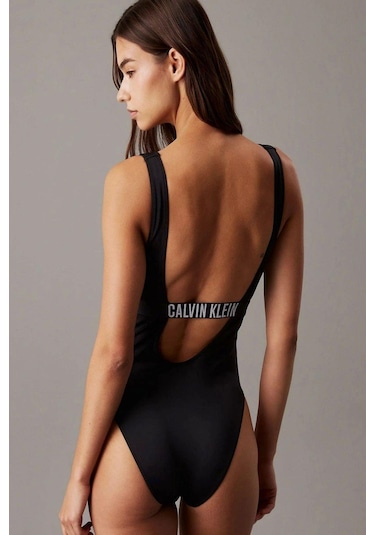 Calvin Klein Kadın Göğüste Kesik Detaylı Siyah Mayo-4972 Siyah