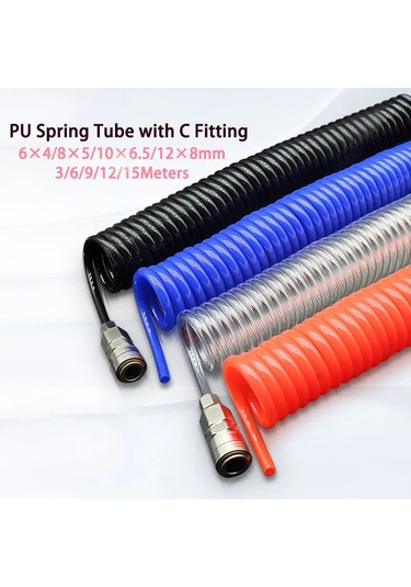 3/6/9/12/15m Pu Hava Kompresörü Hortumu Tüpü Yay Benzeri Hava Hortumu Esnek 6x4mm Transparent 6m-c Fitting