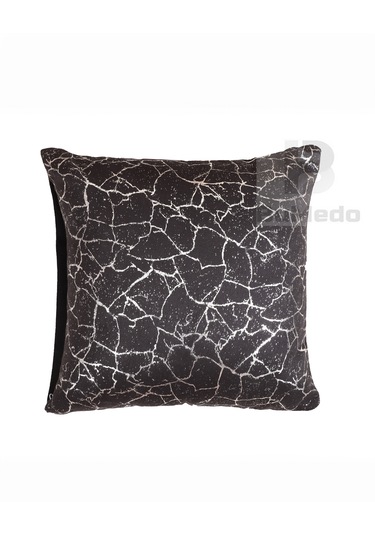 Altın Varak Desenli Dekorafit Tekli Kırlent Kılıfı 42x42 Cm Şık Ve Zarif Tasarım Siyah Gümüş Varaklı