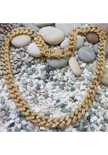 Chavin 13 Mm. Kalın 60 Cm. Taşlı Alloy Kadın Erkek Zincir Ek54Sr Turuncu