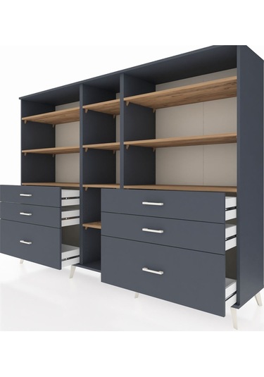 Hyperion Dolap 10 Raflı 6 Çekmeceli 220x44x163 Antrasit-çam/antr Antrasit-çam/antrasit