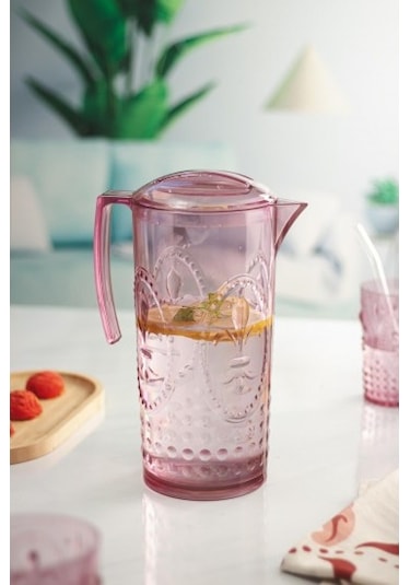 Akrilik Mürdüm Sürahi 2,3 Lt Ve 6'lı & Su Meşrubat Kahve Yanı Bardağı 400 Ml Seti