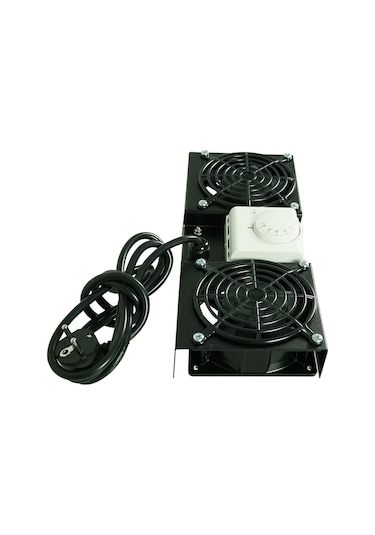 Canovate 2Li Rack Kabin Fan Modülü Termostatlı Duvar Tipi Siyah