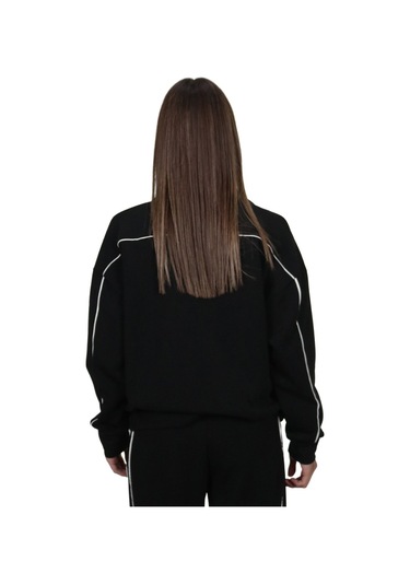 Kadın Modal Kumaş Kontrast Detaylı Rahat Kalıp Siyah Ceket Hırka Lacivert