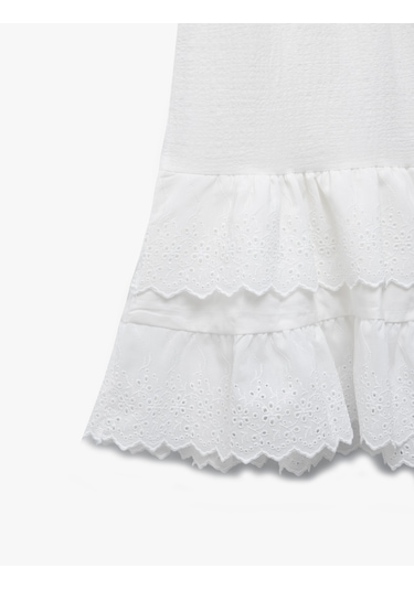 Koton Pamuklu Kat Detaylı Fırfırlı Brodeli Midi Etek Ekru 5skg70052aw Ekru