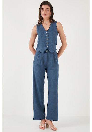 Lela  Regular Fit Bol Paça Yelekli Bayan Takım 67045162S4 Indigo
