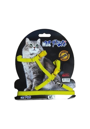 Pati Yavru Köpek ve Kedi Gezdirme Takım Tasması Ayarlanabilir Düz Sarı