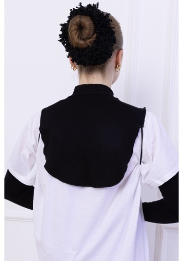 Balıkçı Yaka Boyunluk Siyah - Dik Yakalı Kadın Tesettür Penye Yarım Body Viskon Hijab Siyah
