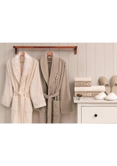 Özdilek Wedding Aile Bornoz Seti Krem-Taş 3447 Krem