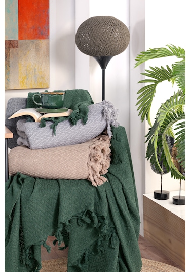 Assos 220x220cm Çift Kişilik Saçaklı Yatak Örtüsü Çeyizlik He Bej