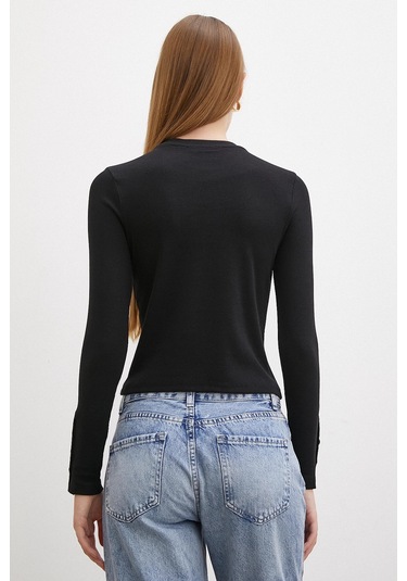 Kolu Düğmeli Bluz Siyah Siyah