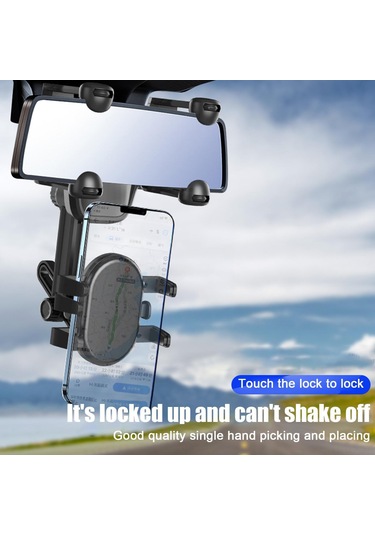 Xindoker Araç Geribakış Aynası Tutucu, 360 Dönebilen, Tek Elle Kullanıma Uygun, Ar Navigasyon İçin, Görünümü Engellemeyen Akıllı Telefon Tutucu Siyah