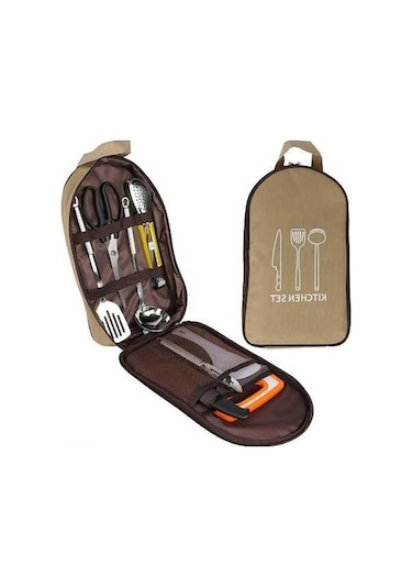 Pazly Yemek Taşınabilir Pişirme Piknik Mutfak Kahve Hava Eşyası Depolama Çantası Açık Kahverengi Kahverengi