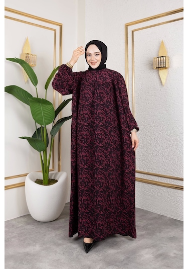 Nevayla Moda Robalı Desenli Viskon Elbise - Gül Kurusu / E0126 Gül Kurusu