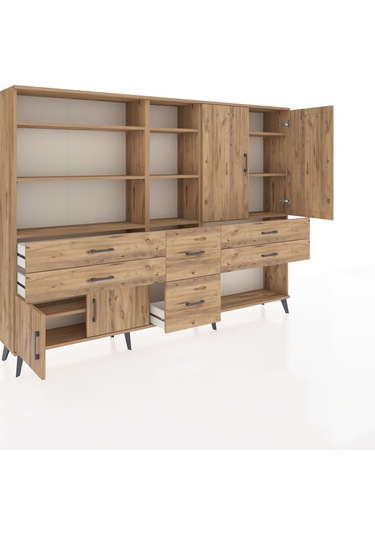 Arges Dolap 10 Raflı 6 Çekmeceli 4 Kapaklı 220x30x163 Çam-çam Çam-çam