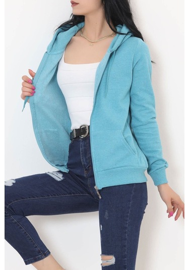 Buyers Butik - Kapşonlu Fermuarlı Sweat Petrol - 11866.108. 001