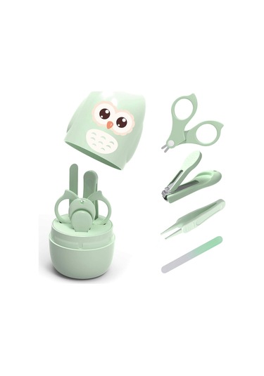 Springsun Yeni Doğanlar İçin 4'lü Bebek Tırnak Bakımı Seti - Tırnak Kırıcı, Makas, File Ve Çeneği İle Güvenli Tırnak Bakımı - Yeşil