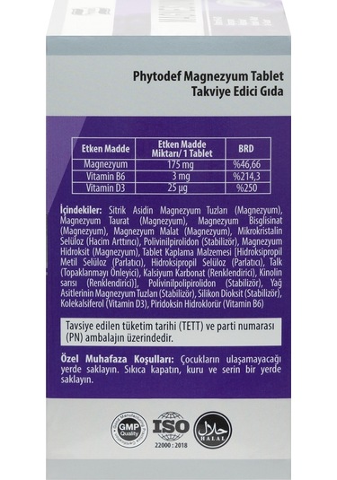 Phytodef Magnezyum Vitamin B6 + D3 3 x 30 Tablet