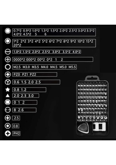 115 İn 1 Hassas Tornavida Onarım Alet Manyetik Sürücü Kitli Elektronik Hassas Tornavida Seti