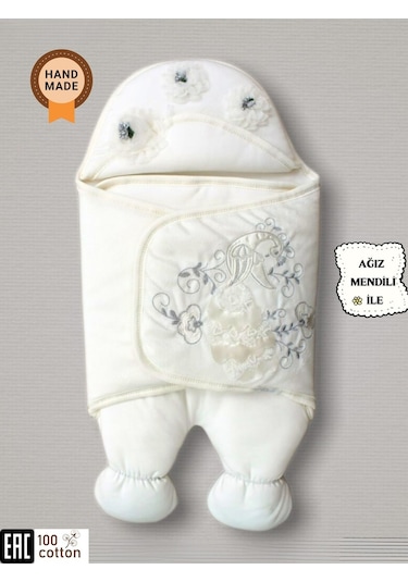 Bebek Kundağı Unisex Bebek Dış Kundak Battaniyesi Uyku Tulumu Hastane Çıkışı Kundak Battaniye Ekru