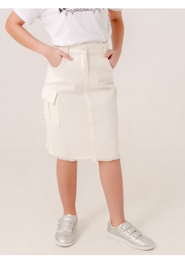 Kız Çocuk Kargo Keten Etek 2959 Beyaz