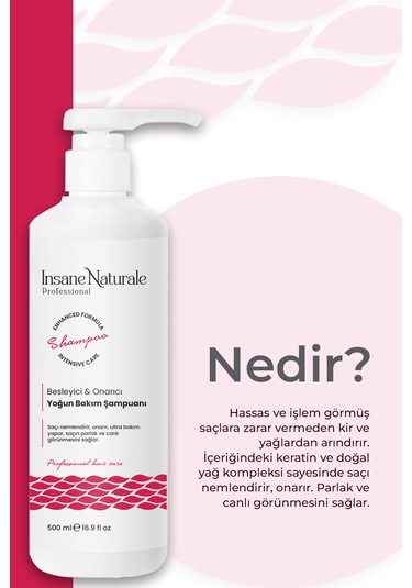 Insane Naturale Yıpranmış Saçlar İçin Onarıcı Yoğun Bakım Şampuanı 500 ML