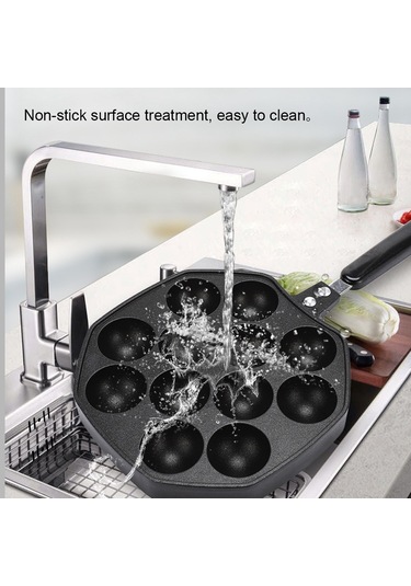 Lemestar Alüminyum Tako Yaki Tepsisi 12 Lü - Pişirme Aleti, Anti Kayma Kaplama, Isıya Dayanıklı Kollu, Ev Ofis Mutfak Siyah