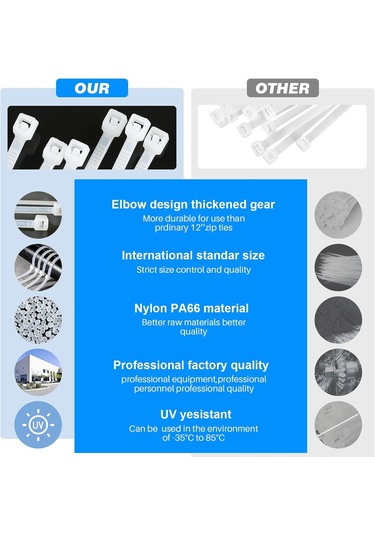 Beyaz Zip Bağları 12 İnç 100 Paket Açık Gerilme Mukavemeti 50 Lbs Uv Dirençli