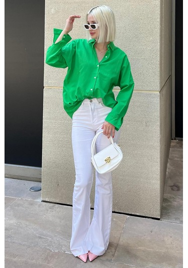 Madmext Mad Girls Yeşil Oversize Gömlek Mg1369-yeşil Yeşil