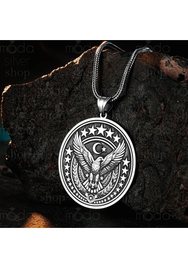 925 Ayar Gümüş Kartal Tasarım Yuvarlak Erkek Kolye Gümüş