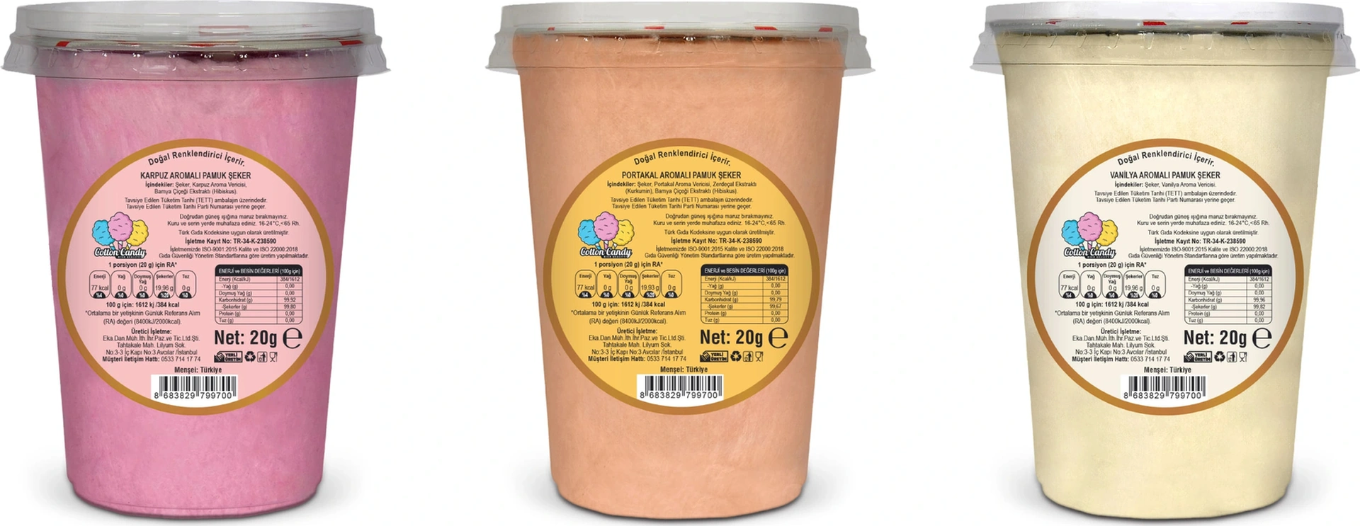 Karpuz, Portakal, Vanilya Aromalı 3'lü Gurme Pamuk Şekerler