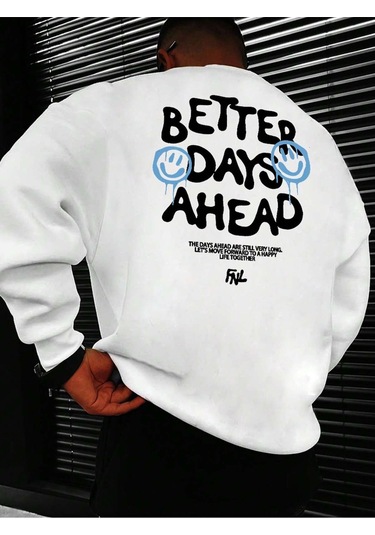 Coko Serisi Slogan Graphic Drop Shoulder Sweatshirt Beyaz--8451 Beyaz