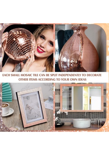 4 Lü Kendinden Yapışkanlı Rose Ayna Mozaik Disco Sticker Duvar Çerçeve Eşya Dekoratif Kaplama 30x30 Rose Gold