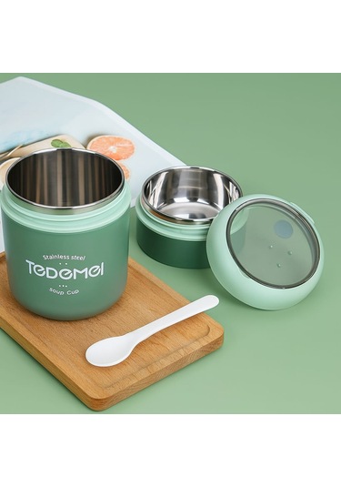 Dekorasyaa 2 Katlı Lunch Box - Yeşil - Paslanmaz Çelik - Kaşıklı - Yemek Taşıma Kabı - 710ml Yeşil