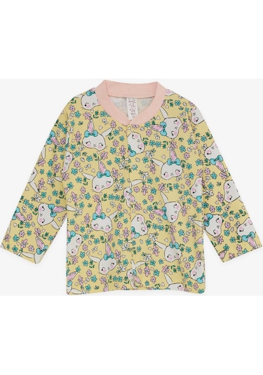 Breeze Kız Bebek Pijama Takımı Çiçek Desenli Tavşancık Baskılı 4 Ay-1 Yaş, Sarı-sarı Sarı