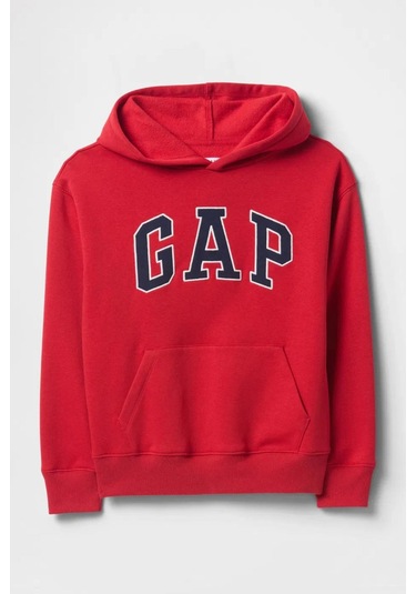 Gap Erkek Çocuk Relaxed Logolu Kapüşonlu Sweatshirt-11628 KIrmızı