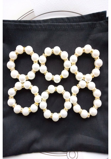 6 Adet Gold Taş Detaylı Inci Peçete Yüzüğü