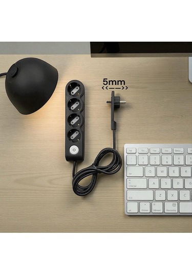 4 Lü İnce Fişli Uzatma Kablosu 3 Metre Aç/kapa Düğmeli Çocuk Korumalı Topraklamalı Dar Alan Uyumlu Şık Tasarım 3 M