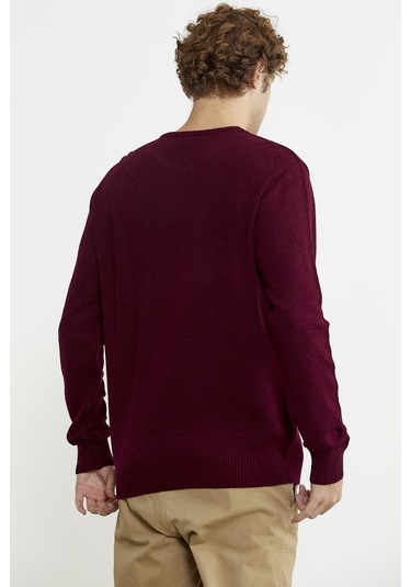 Basic Sıfır Yaka Triko Kazak - Bordo 001