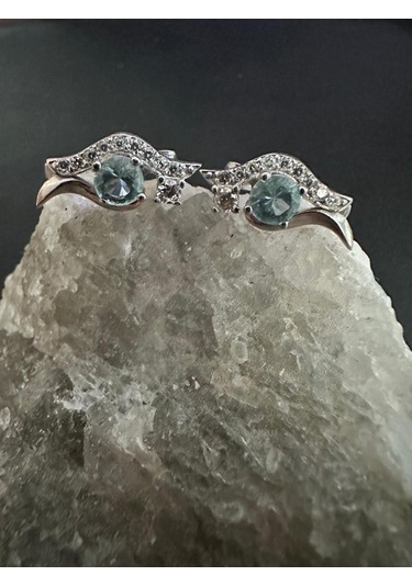 Göz Modeli Gümüş Set Takım Akuamarin Ve Zirkon Taşlı 925 Ayar