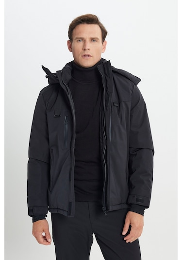 AC&Co / Altınyıldız Classics Erkek Standart Fit Normal Kesim Kapüşonlu Mont Siyah
