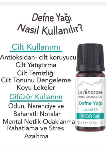Lavendrose Defne Yaprağı Yağı %100 Saf- Bitkisel Aromaterapi 10ml