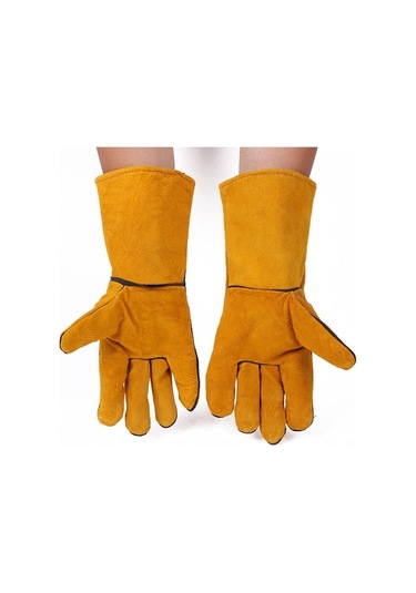 Novahub Ekstra Uzun Kalın Deri Kaynak Eldiveni Kırmızı/sarı