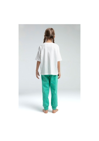 Toontoy Kız Çocuk Önü Baskılı Pijama Takım 14098 Yeşil