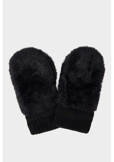 Defacto Kız Çocuk Suni Kürk Eldiven F5146a825wnbk27 Siyah
