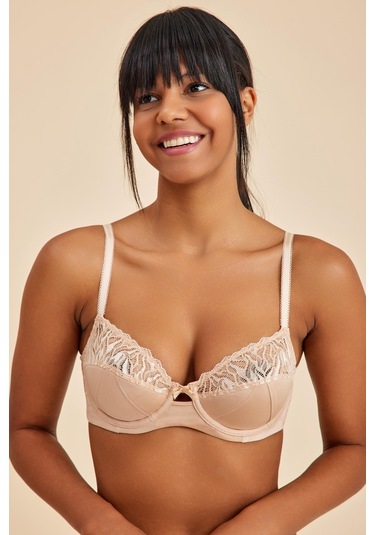 Emma Ten Balenli Dantelli Dolgulu Toparlayıcı Yarım Kap Sütyen Ten
