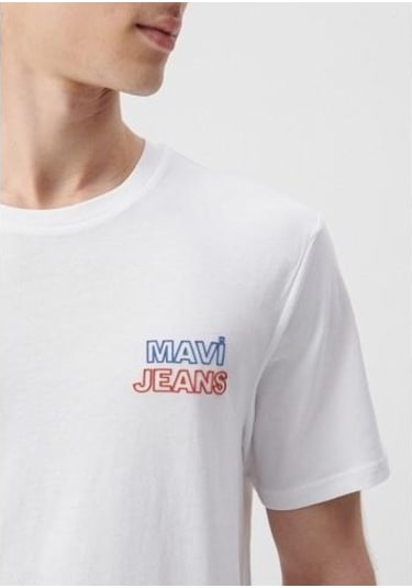 Mavi M066841-620 Beyaz Erkek Mavi Baskılı T-shirt Beyaz